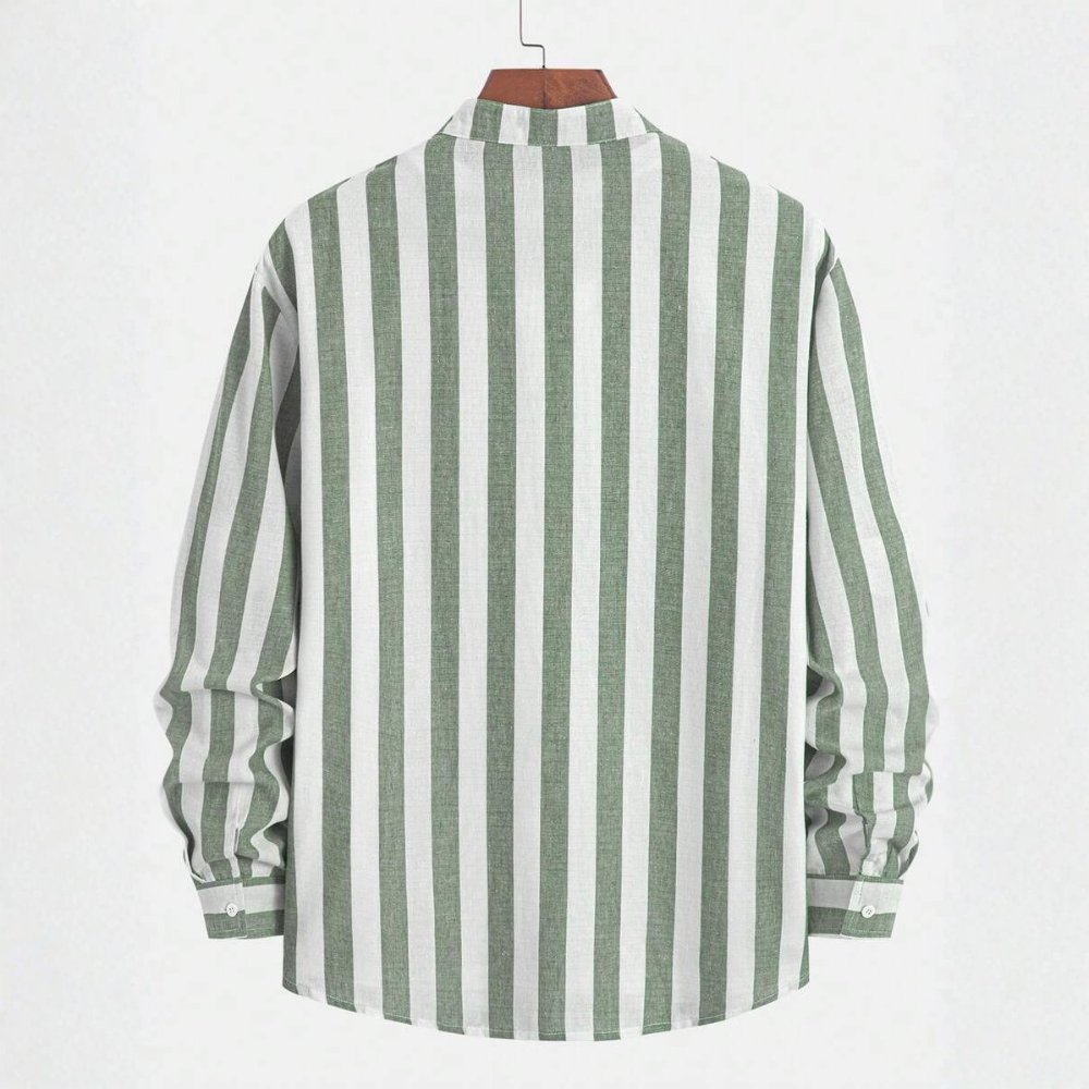 Striped Long Sleeve Button Up Collared Shirt For Men