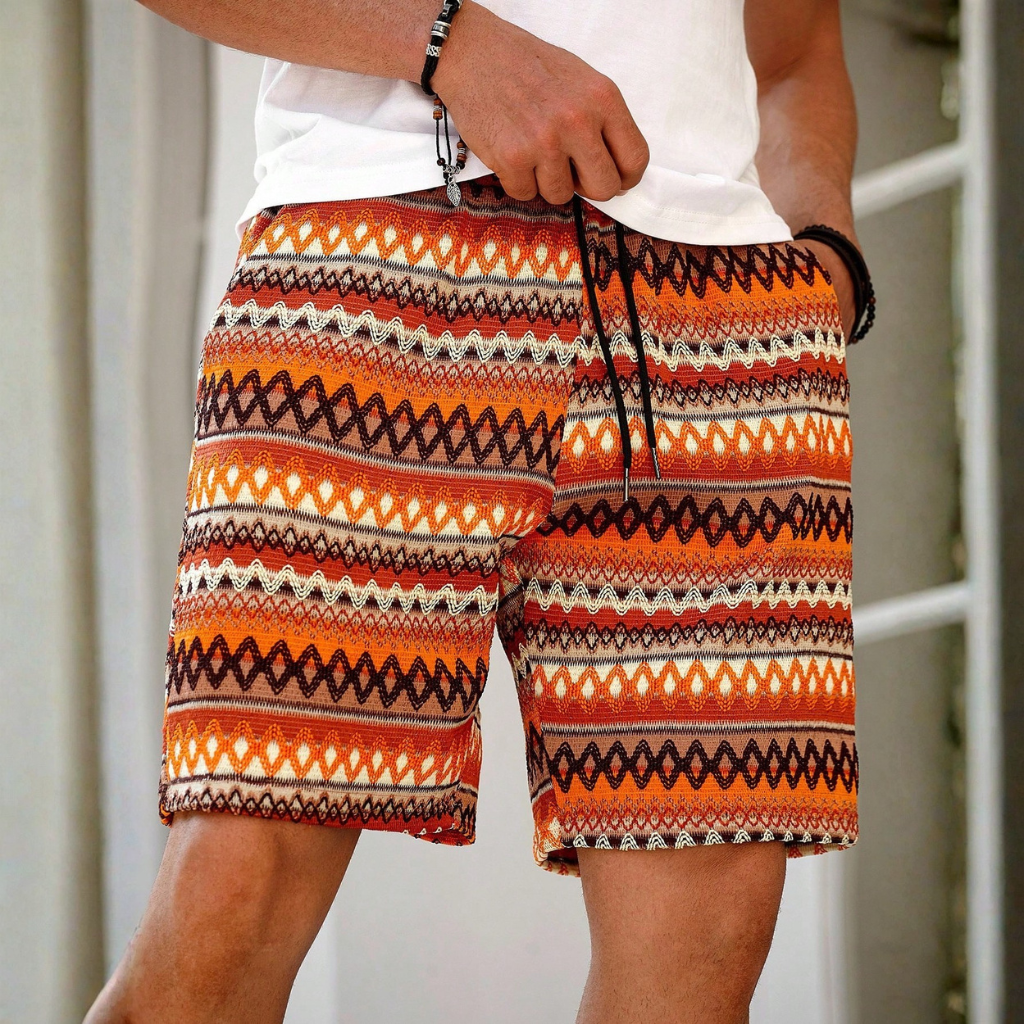 Bohemian Design Geometric Striped Vacation Shorts For Men