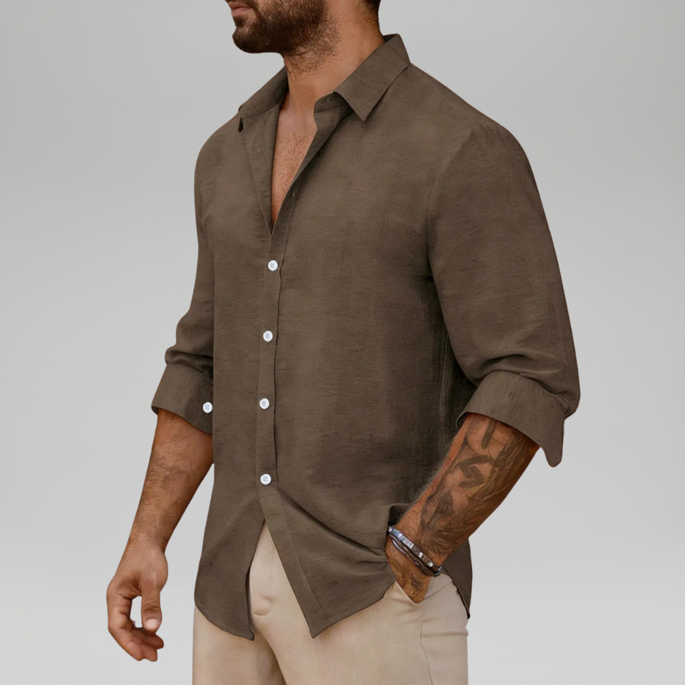 Linen Blend Long Sleeve Button Up Shirt For Men