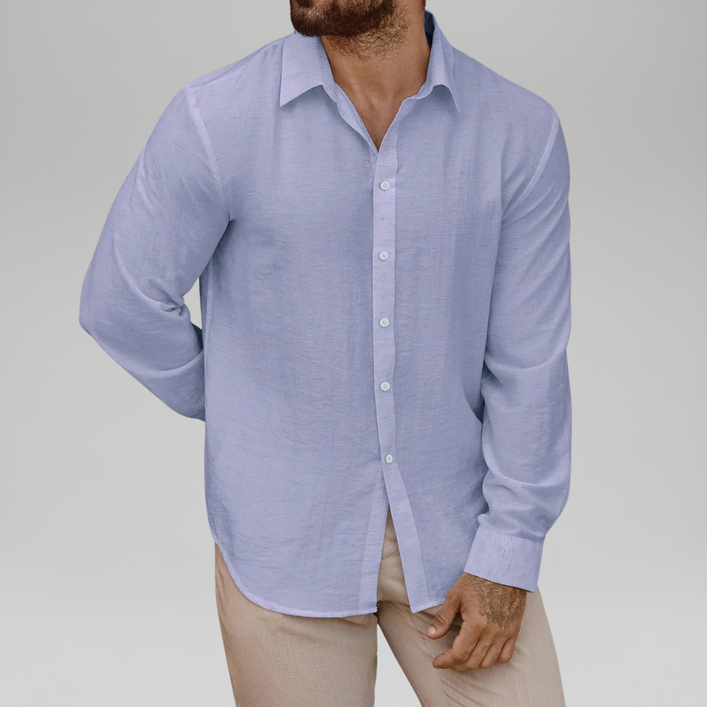 Linen Blend Long Sleeve Button Up Shirt For Men