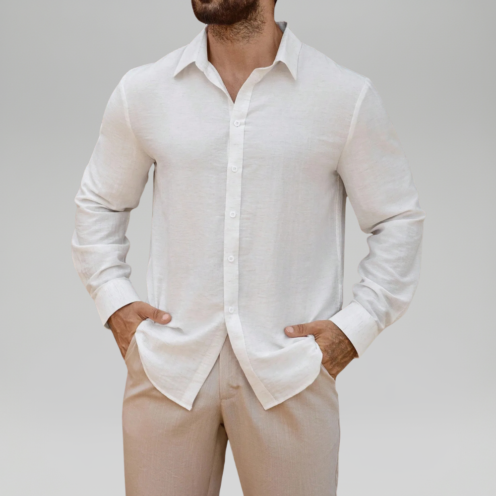 Linen Blend Long Sleeve Button Up Shirt For Men