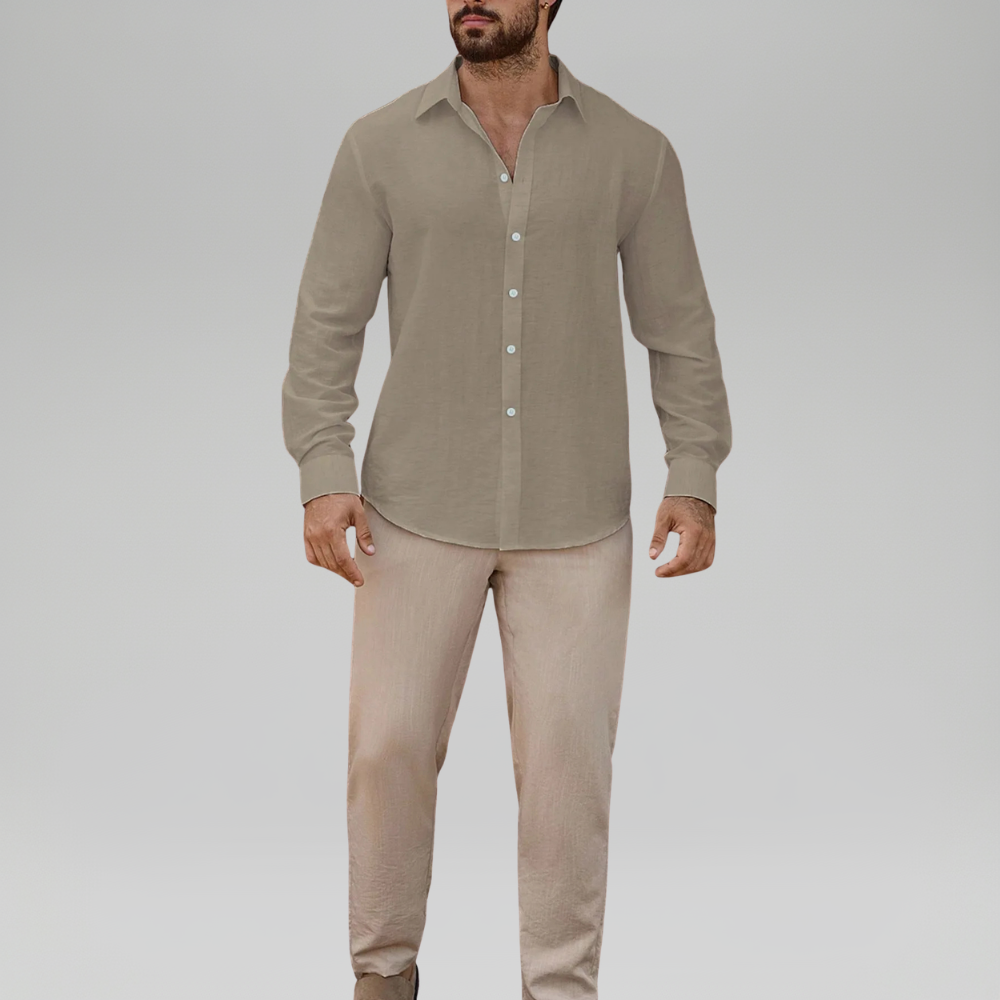Linen Blend Long Sleeve Button Up Shirt For Men