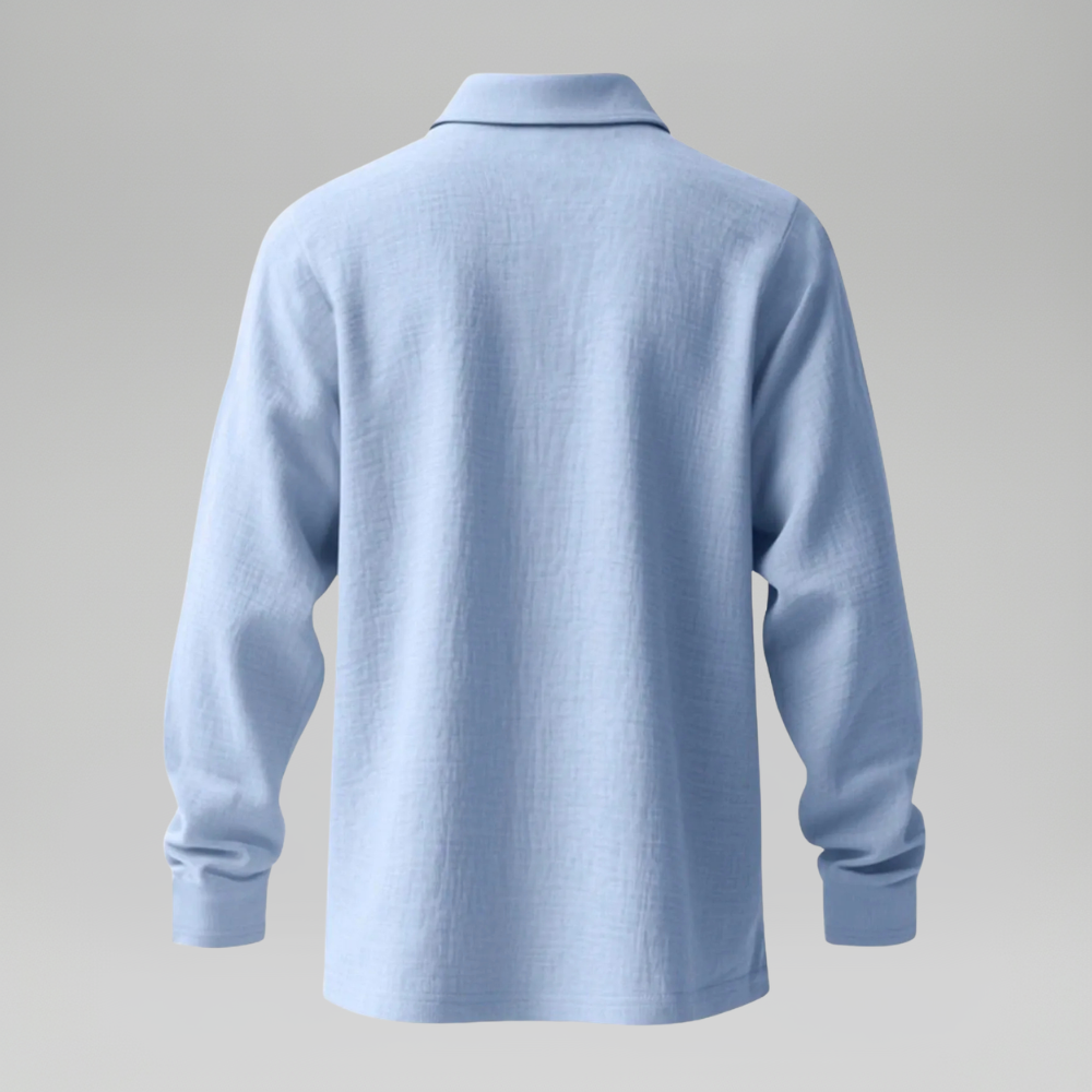 Lightweight Loose Fit Half Placket Long Sleeve Polo Shirt For Men