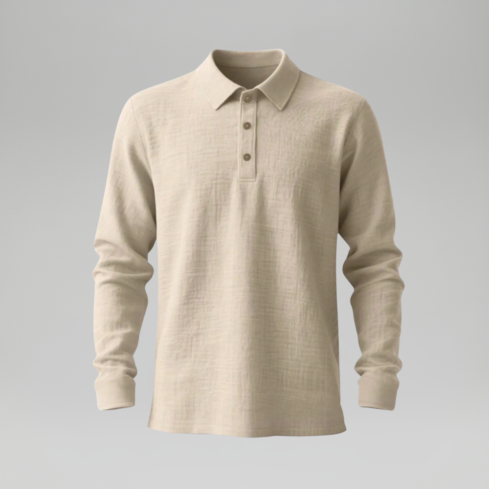 Lightweight Loose Fit Half Placket Long Sleeve Polo Shirt For Men