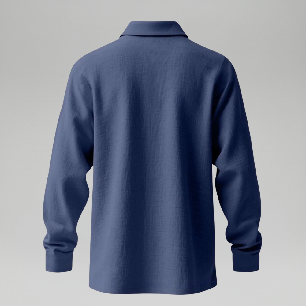 Lightweight Loose Fit Half Placket Long Sleeve Polo Shirt For Men