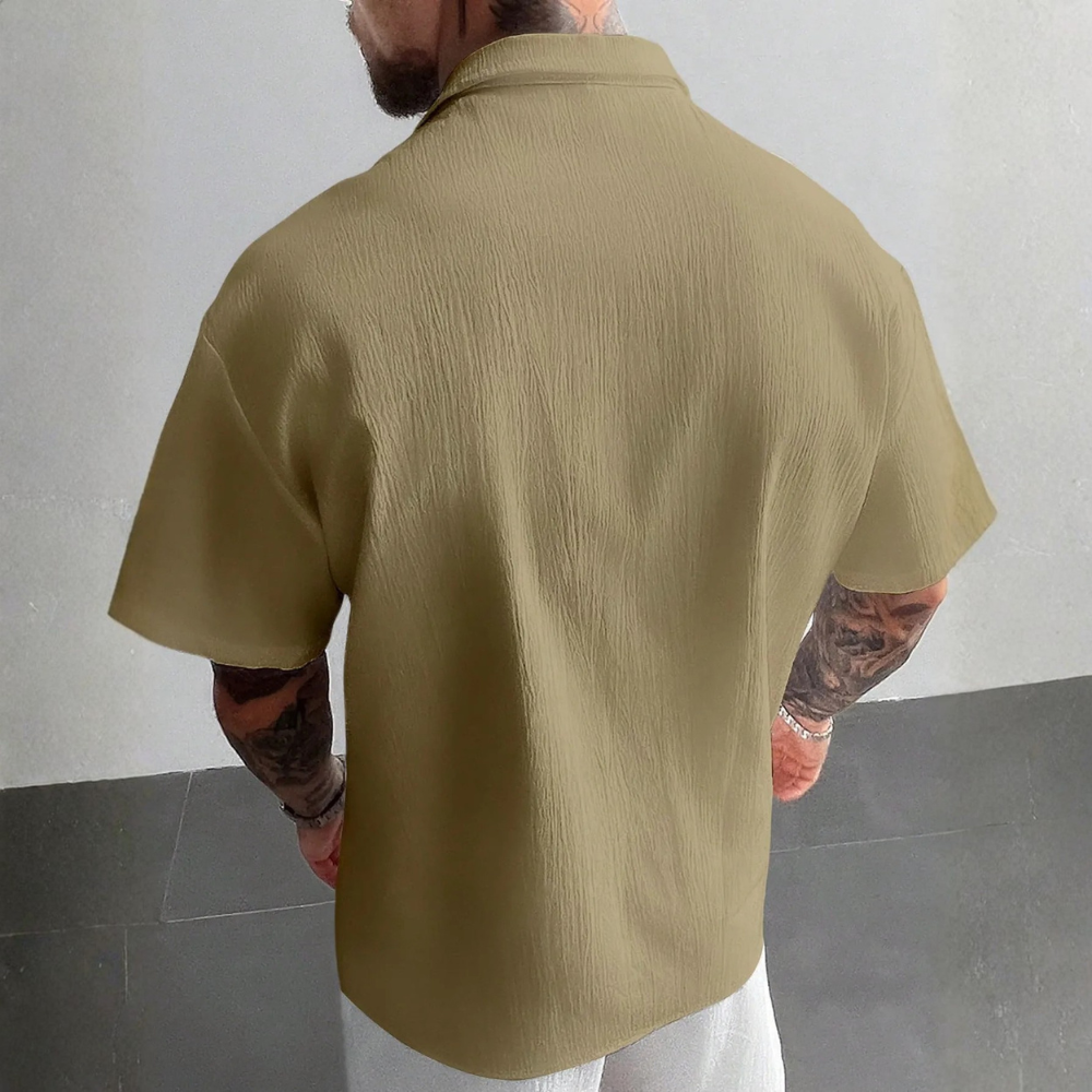 Retro Style Linen Short Sleeve Casual Beach Shirt For Men