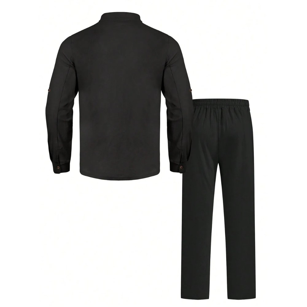 Lightweight Loose Long Sleeve Button Up Shirt And Straight Pants For Men