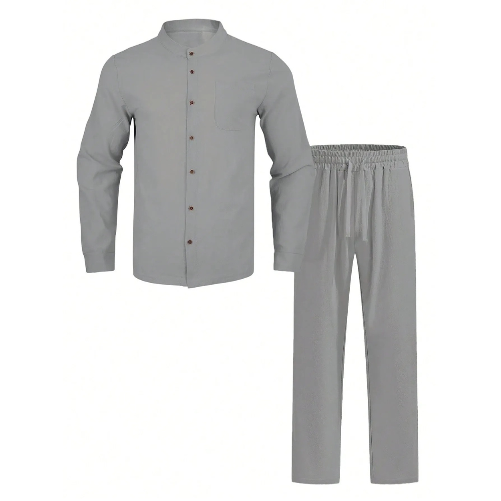 Lightweight Loose Long Sleeve Button Up Shirt And Straight Pants For Men