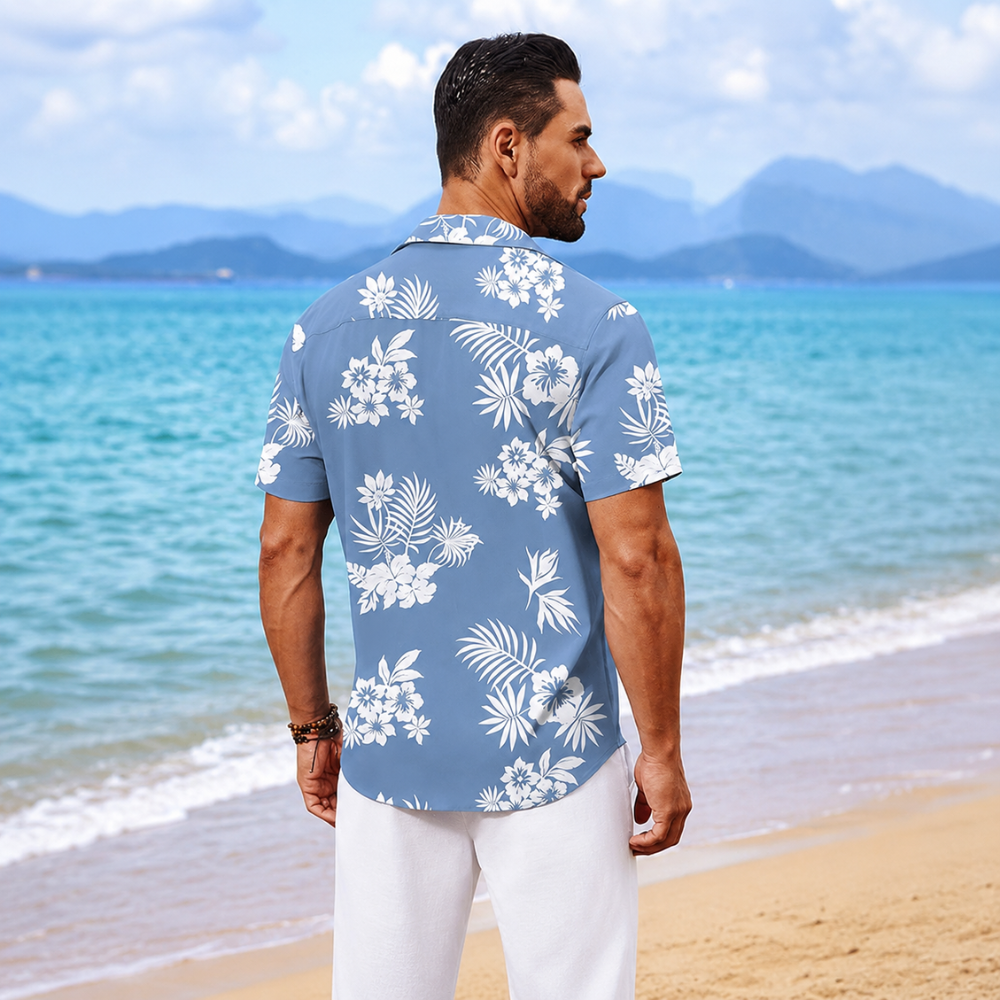 Floral Short Sleeve Button Front Hawaiian Shirt For Men