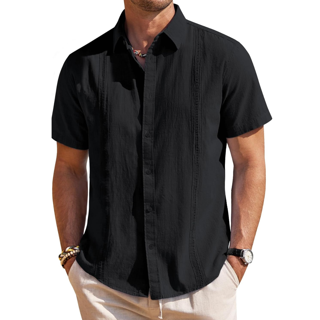Short Sleeve Linen Cuban Collar Shirt For Men