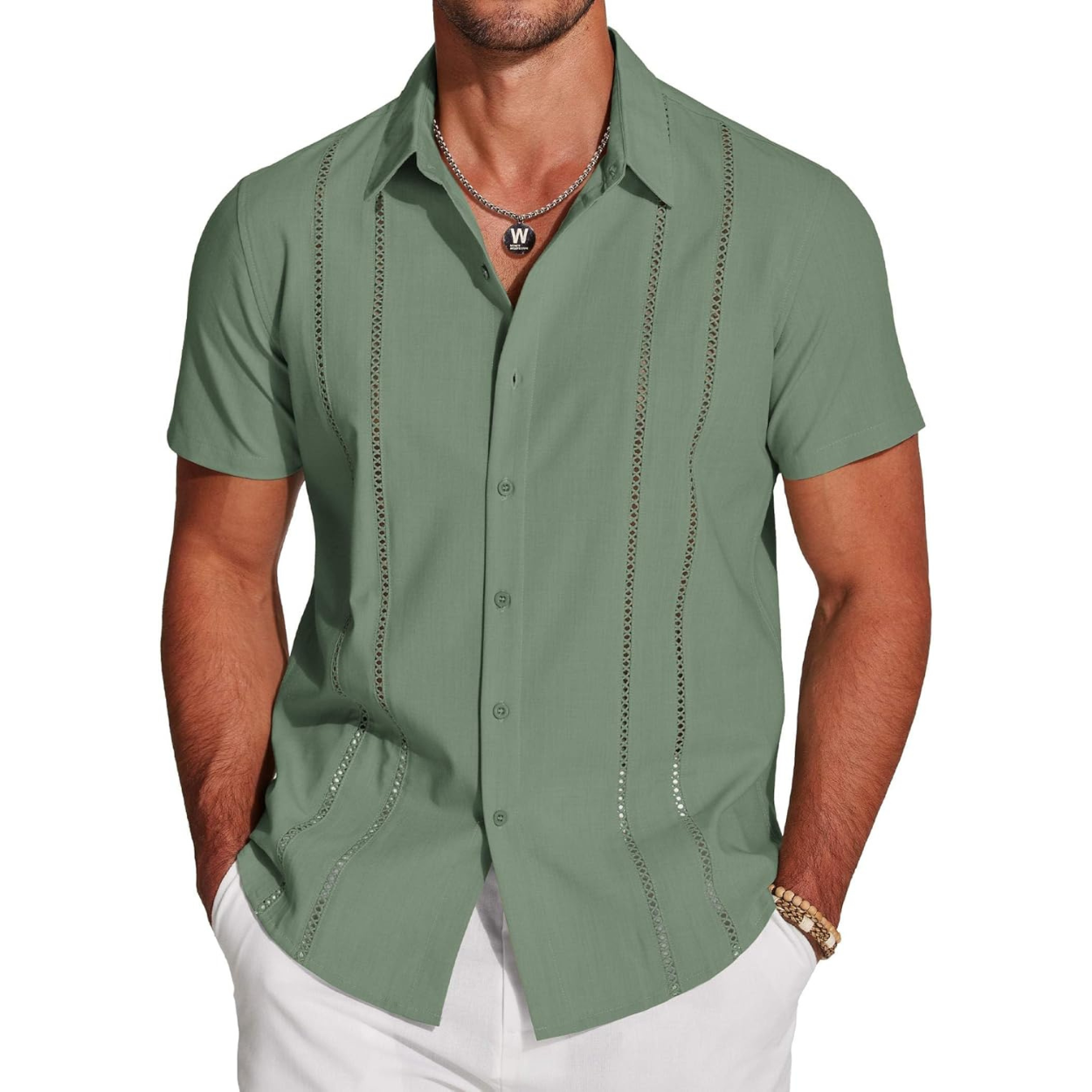 Casual Summer Guayabera Short Sleeve Button Down Shirt