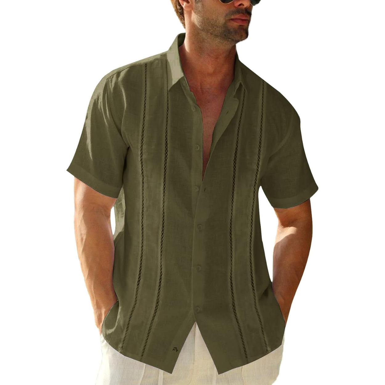 Men Casual Guayabera Embroidered Button Down Shirt