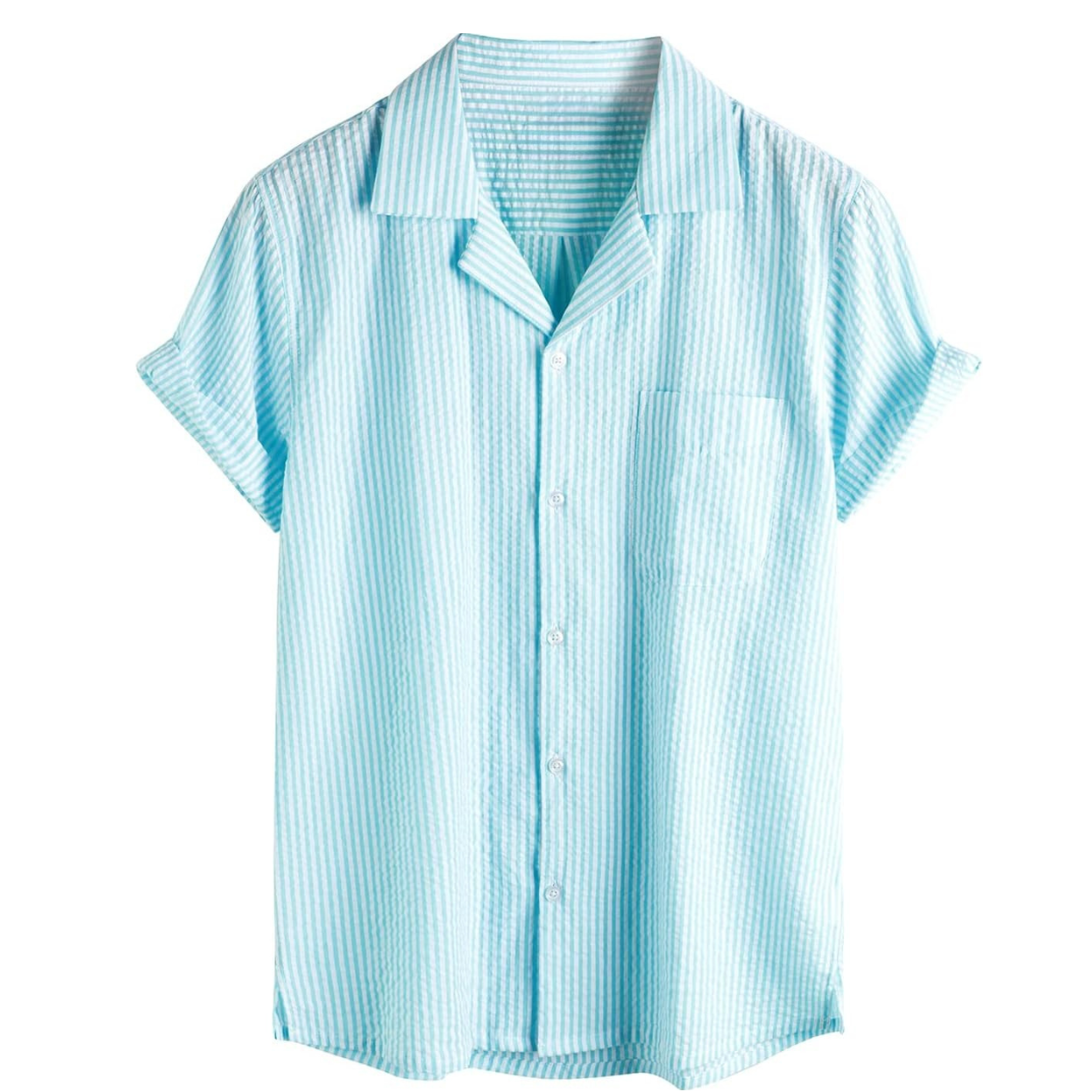 Striped Short Sleeve Button Down Shirt For Men