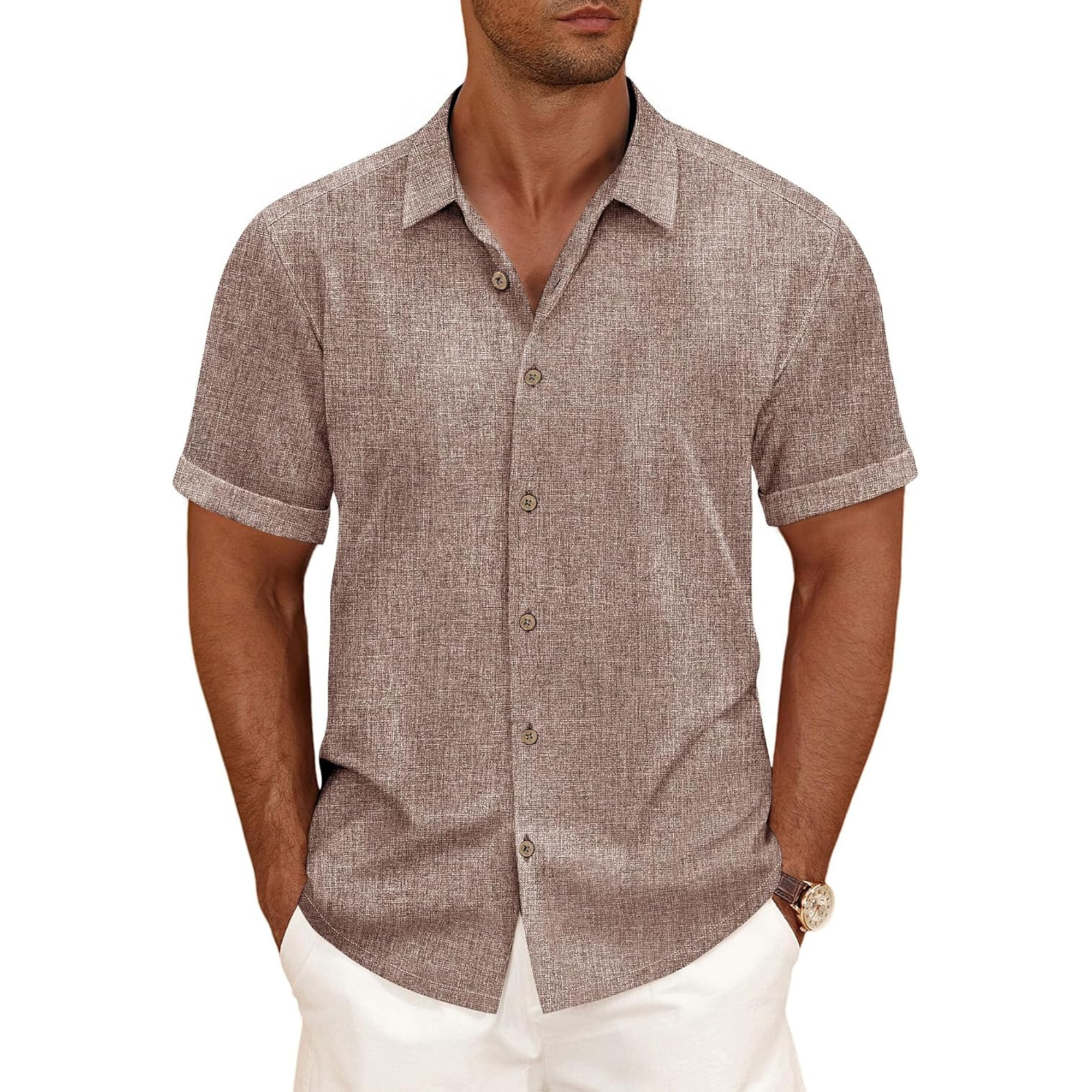 Casual Linen Blend Button Down Summer Shirt