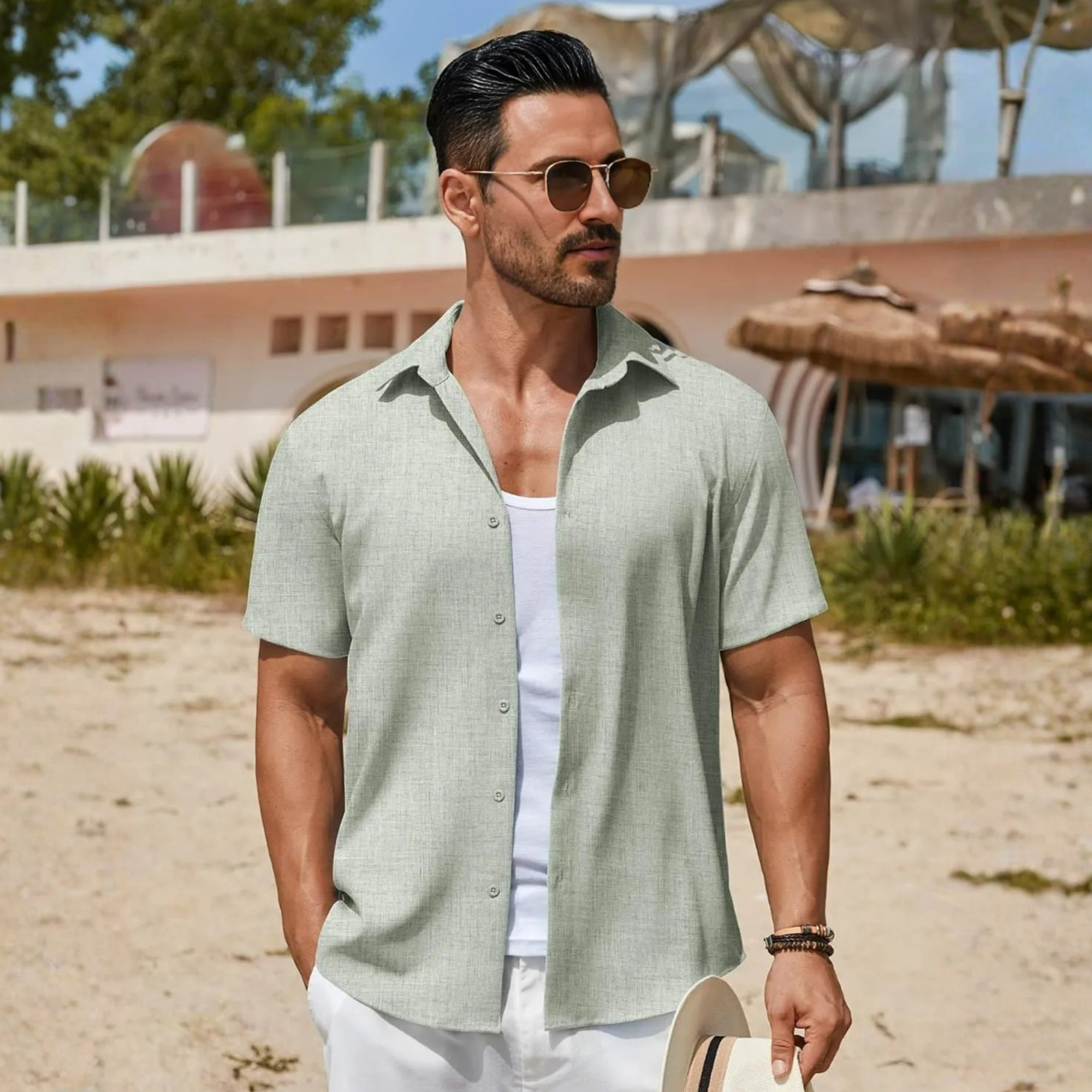 Casual Button Down Linen Summer Beach Shirt