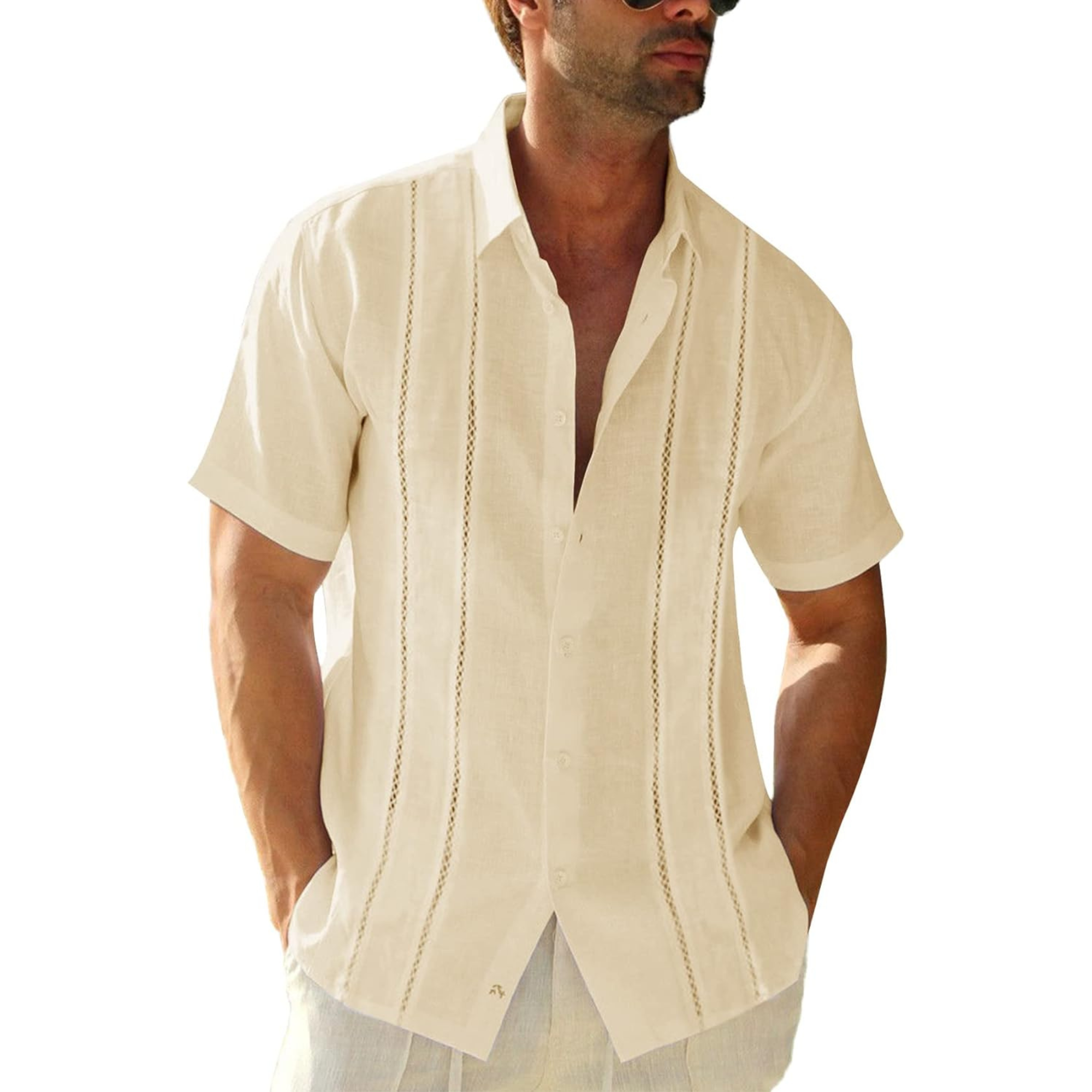 Linen Cotton Embroidered Cuban Beach Shirt