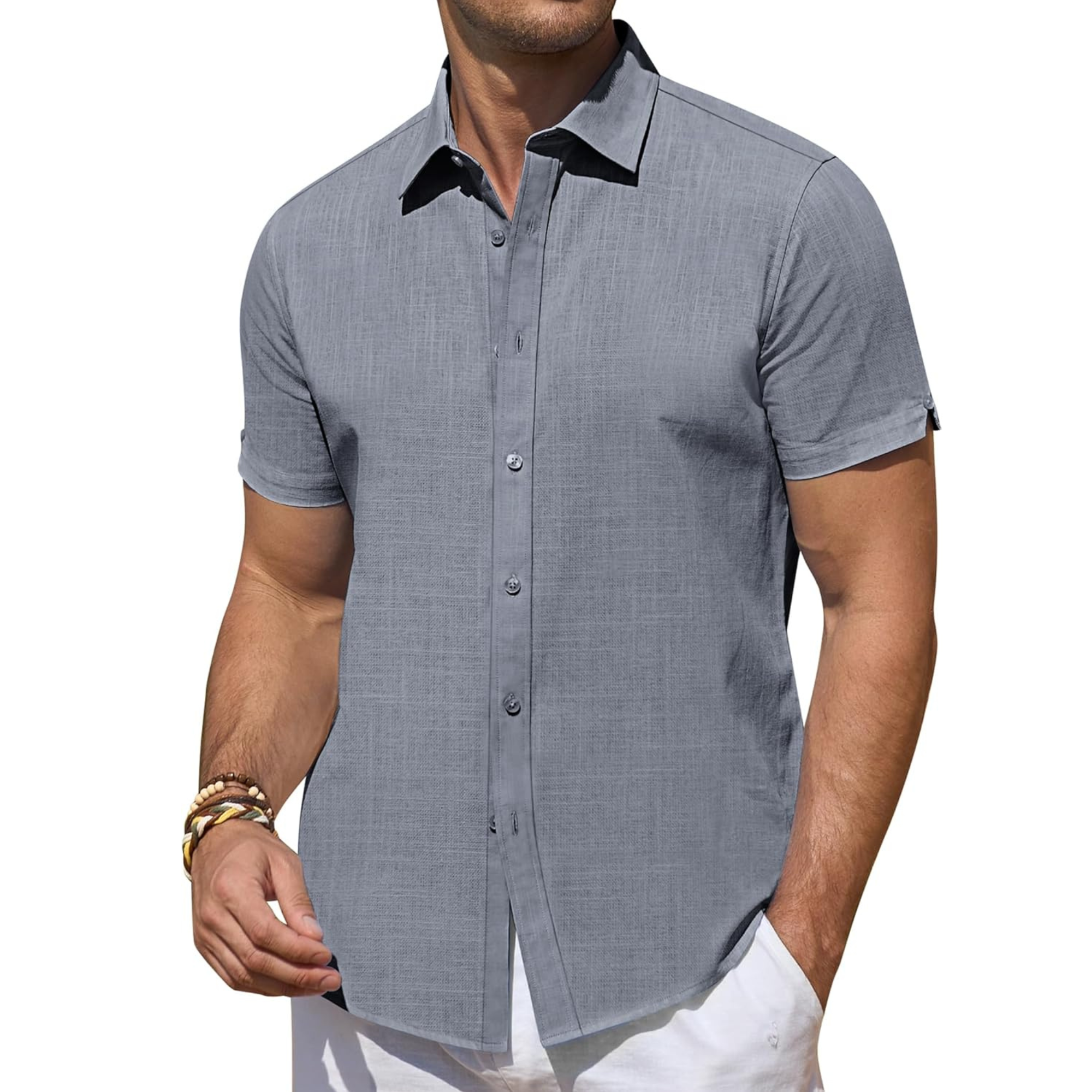 Short Sleeve Linen Beach Vacation Button Shirt