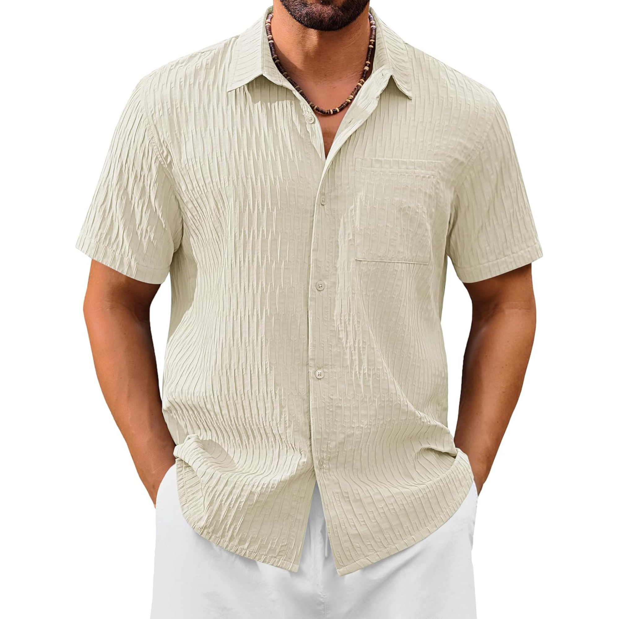 Summer Button Down Textured Pocket Shirt