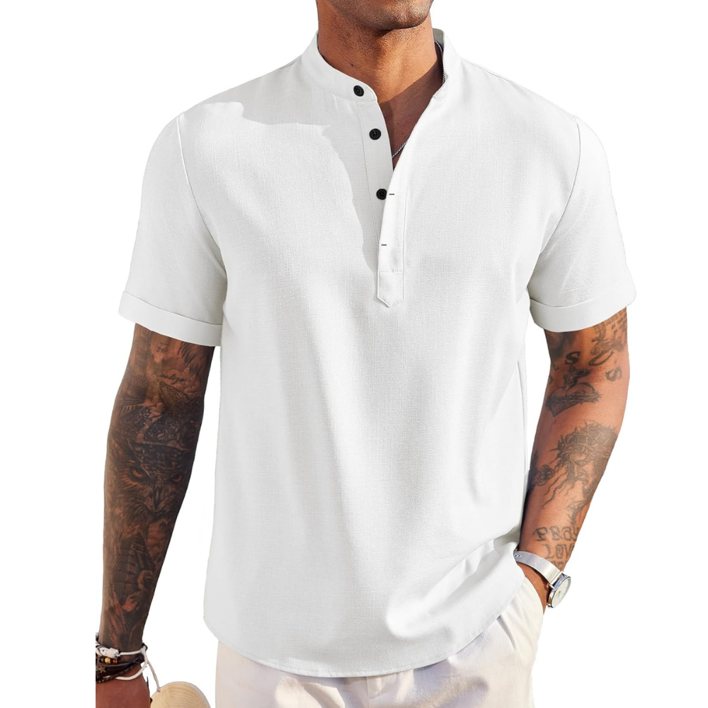 Linen Henley Shirt Casual Summer Beach T Shirts