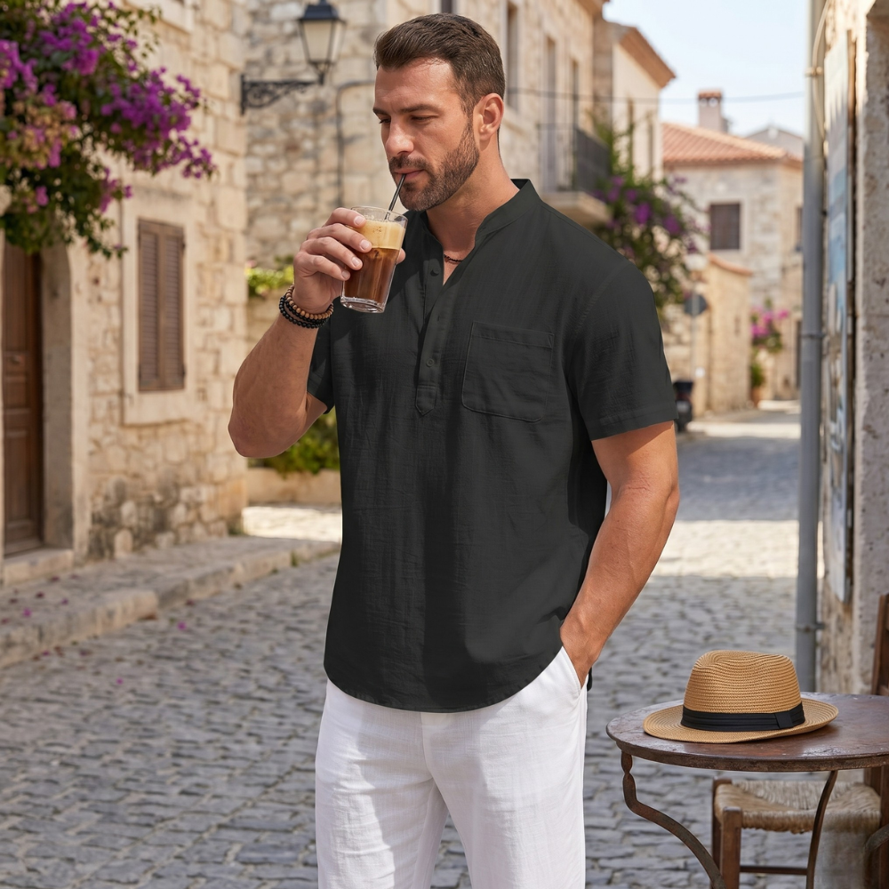 Hippie Casual Henley Short Sleeve Beach T-Shirts With Pocket For Men