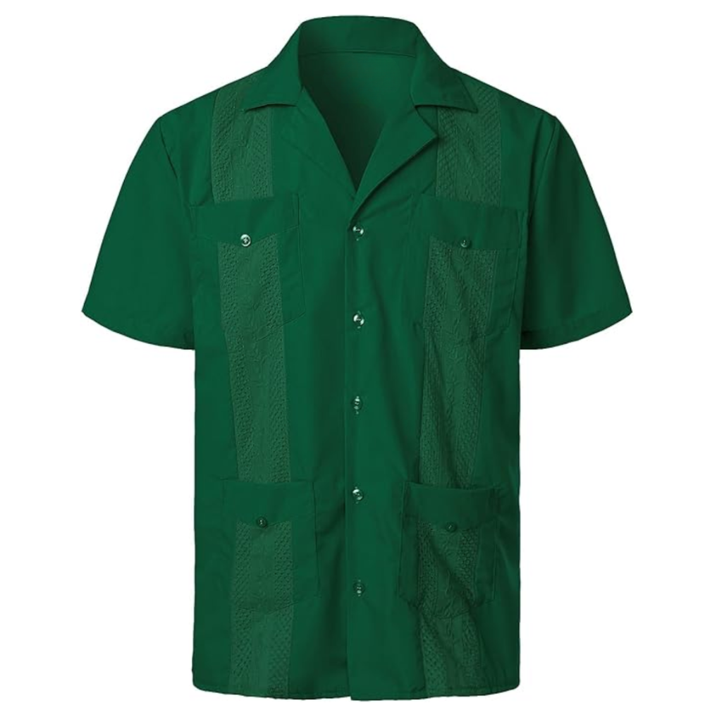 Short Sleeve Cuban Guayabera Button Down Shirt For Men