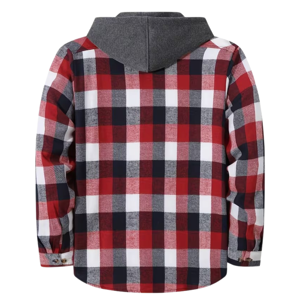Plaid Hooded Sweatshirt With Button Front Closure For Men
