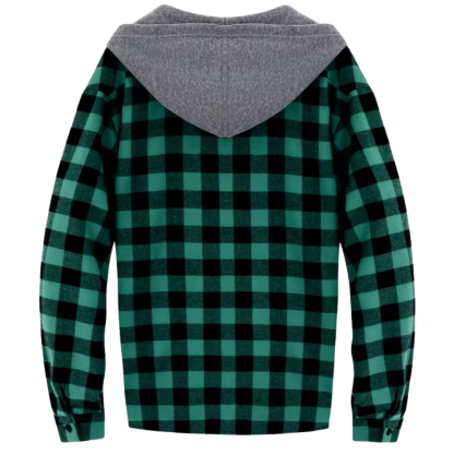 Plaid Hooded Jacket With Button Front And Long Sleeves