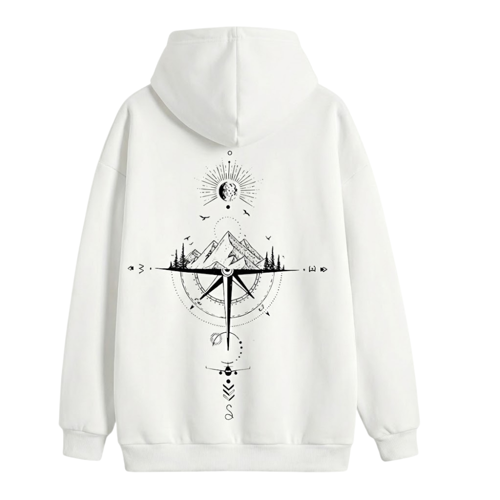 Loose Fit Winter Hoodie With Galaxy And Mountain Graphic Print For Men