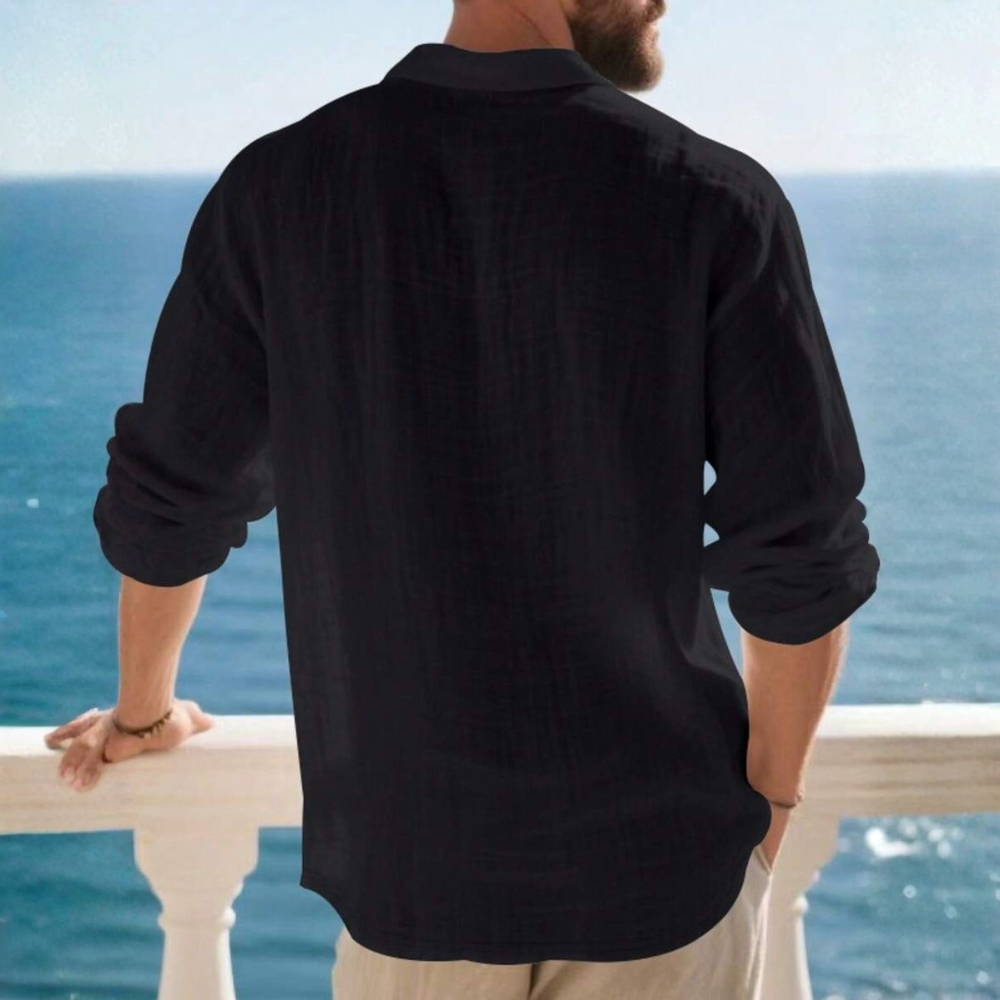 Linen Long Sleeve Polo Shirt For Spring