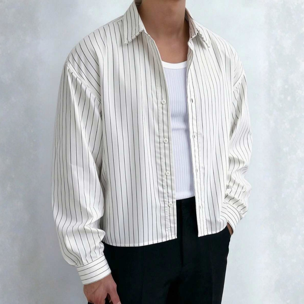 Vertical Striped Long Sleeve Casual Shirt For Men