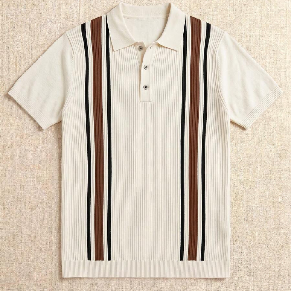 Striped Short Sleeve Knit Polo Shirt For Men
