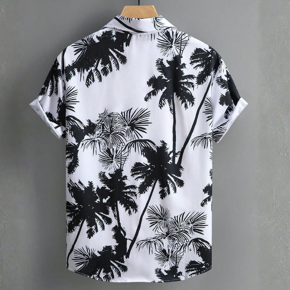 Palm Tree Print Short Sleeve Vacation Casual Shirt For Men