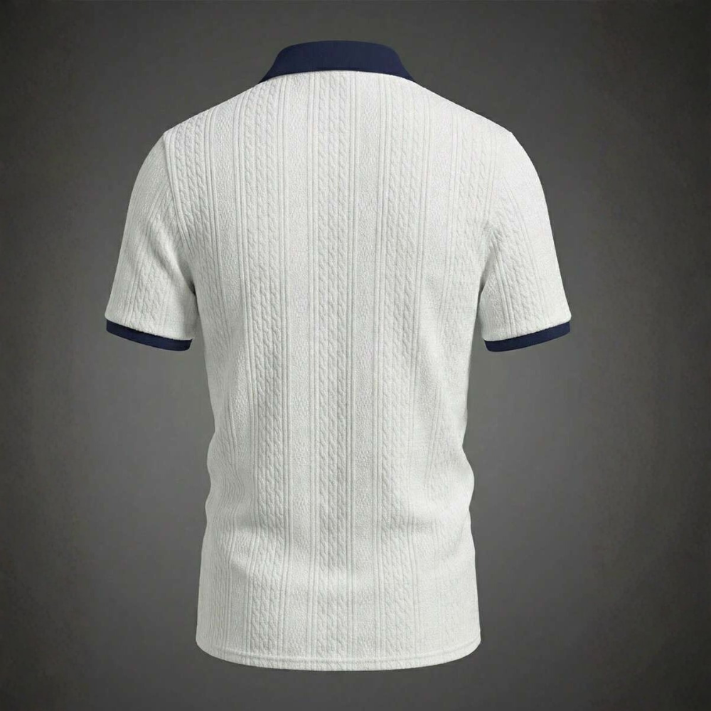 Summer Jacquard Half Zip Contrast Collar Polo Shirt