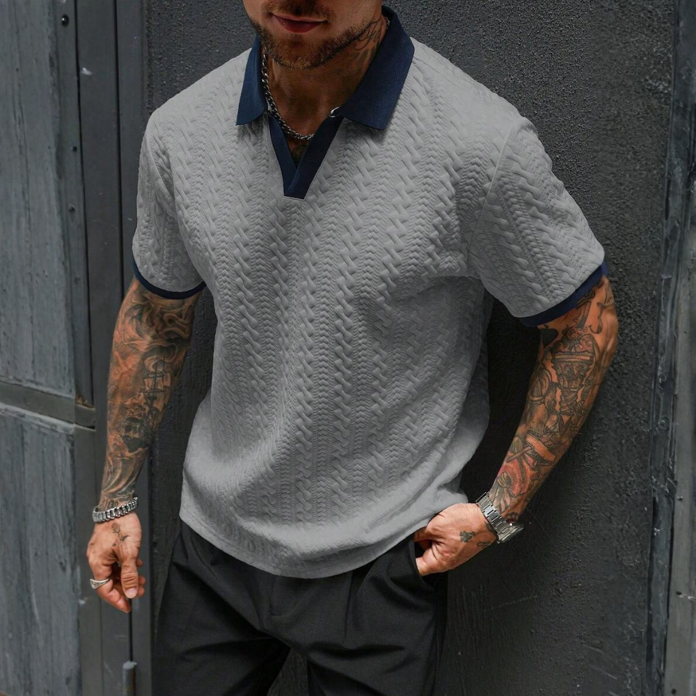 Textured Contrast Trim Polo Shirt For Men