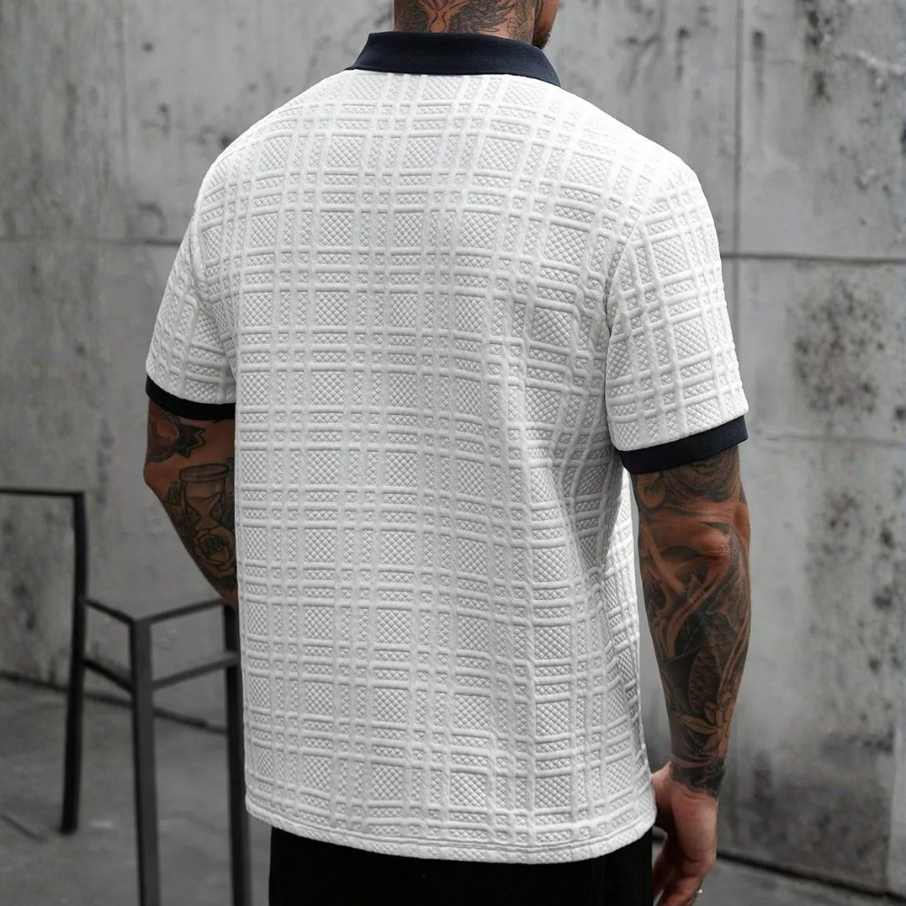 Textured Contrast Trim Polo Shirt For Men