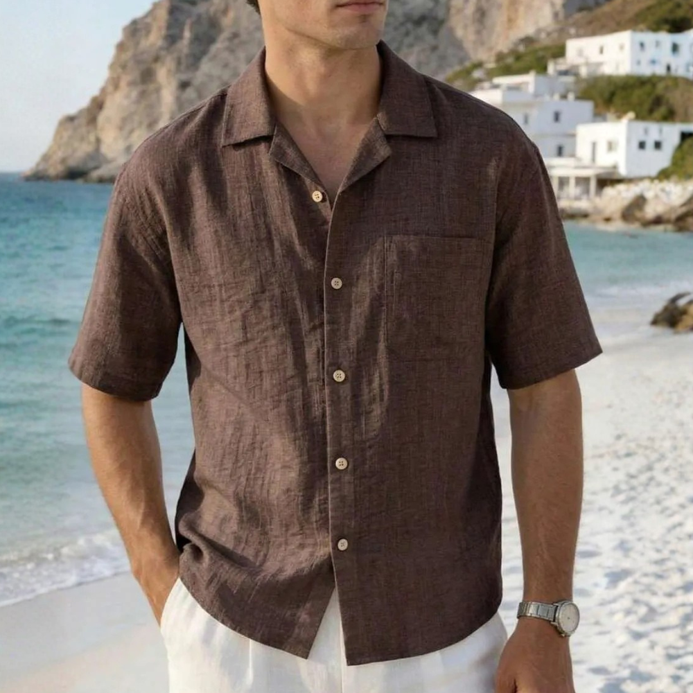 Loose Fit Faux Linen Men Vacation Shirt