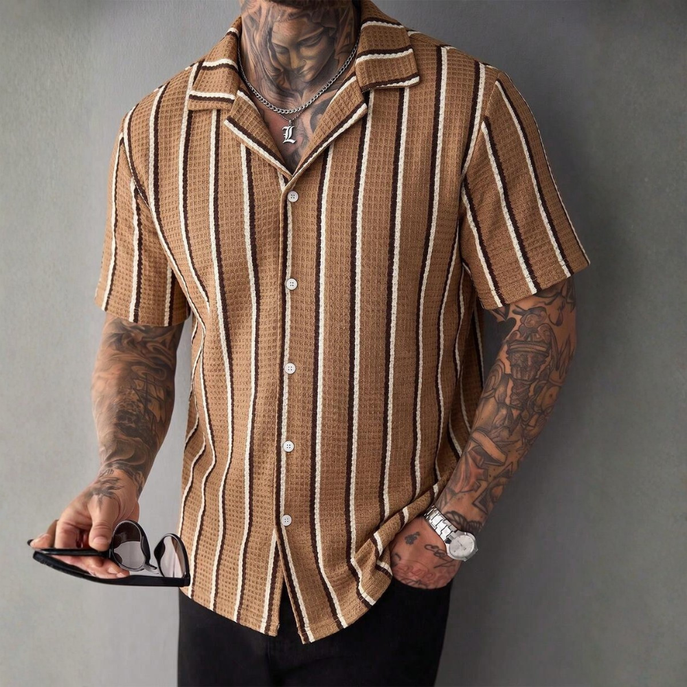 Striped Short Sleeve Vacation Shirt For Summer