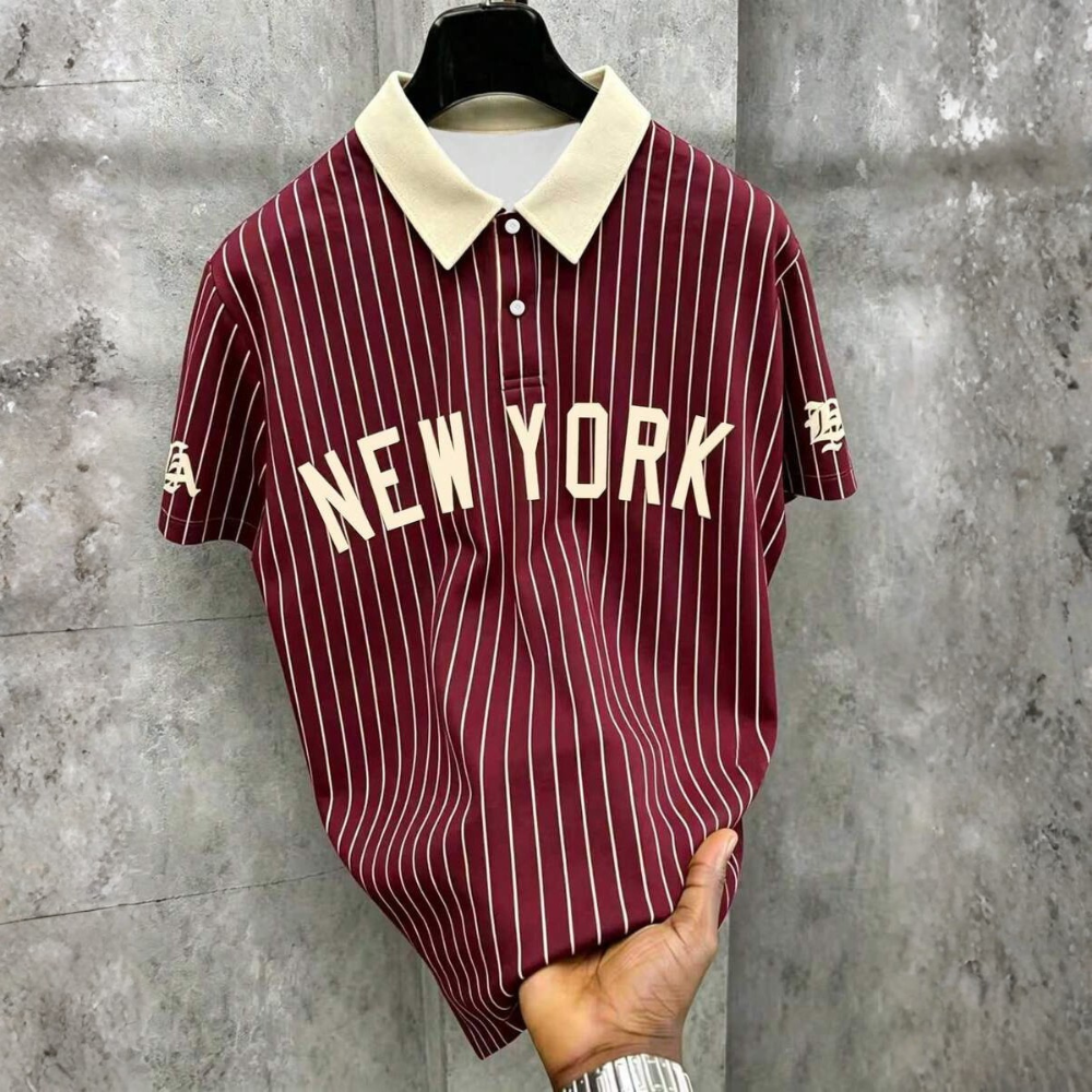 Casual Striped Letter Print Polo Shirt For Men
