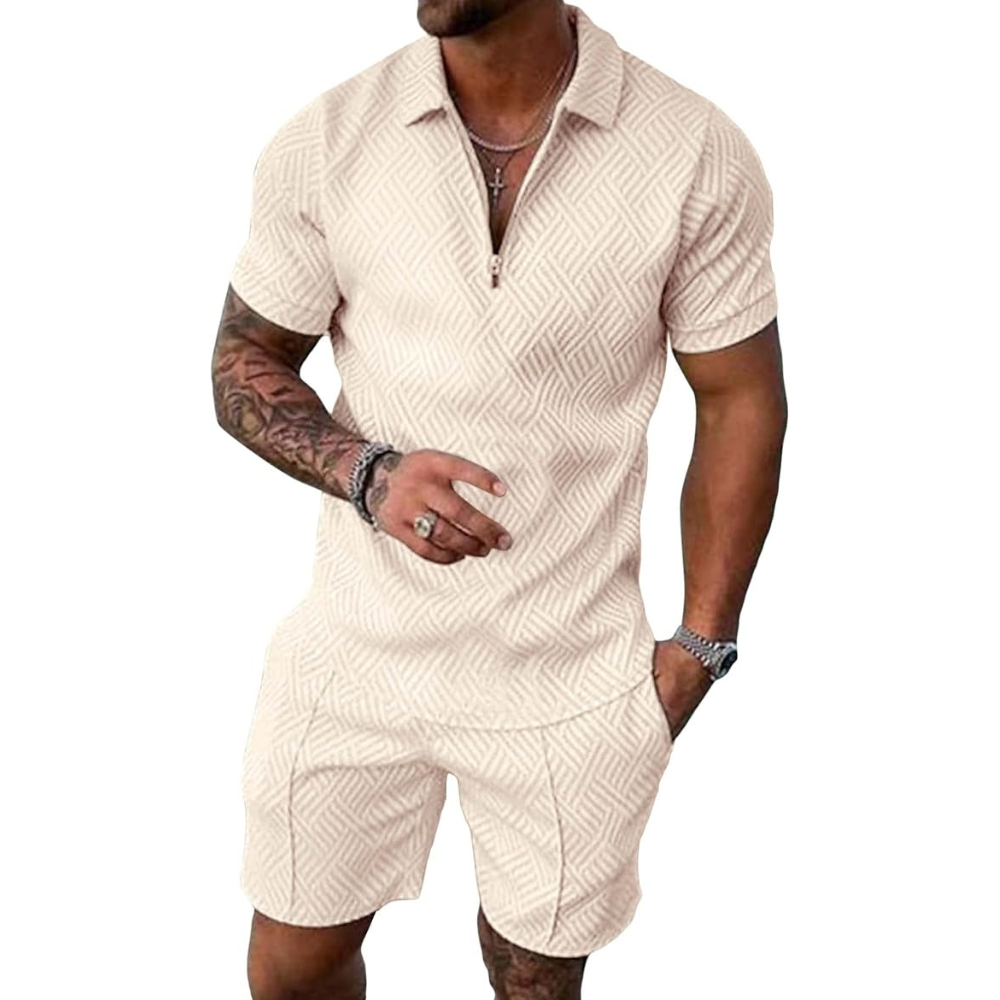 Casual Summer Shorts And Polo Shirt Set For Men