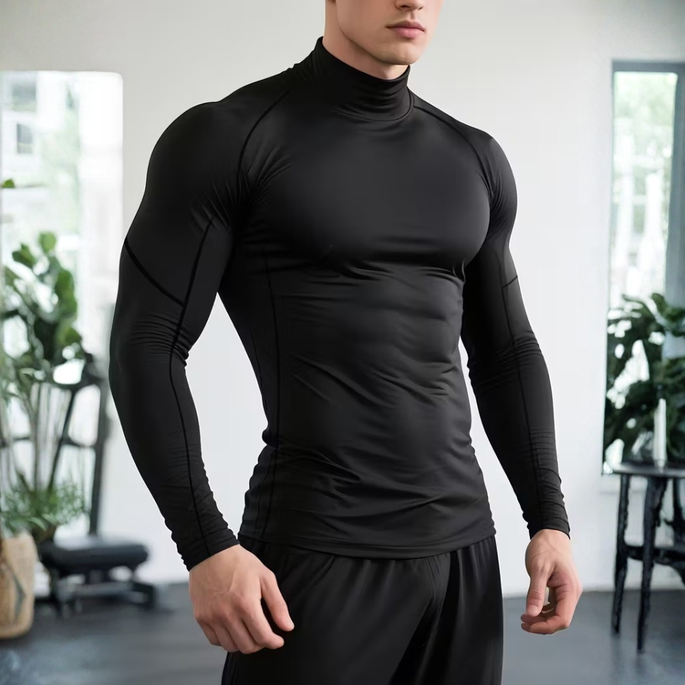 High Elasticity Sports Compression Shirt With Stand Up Collar For Men