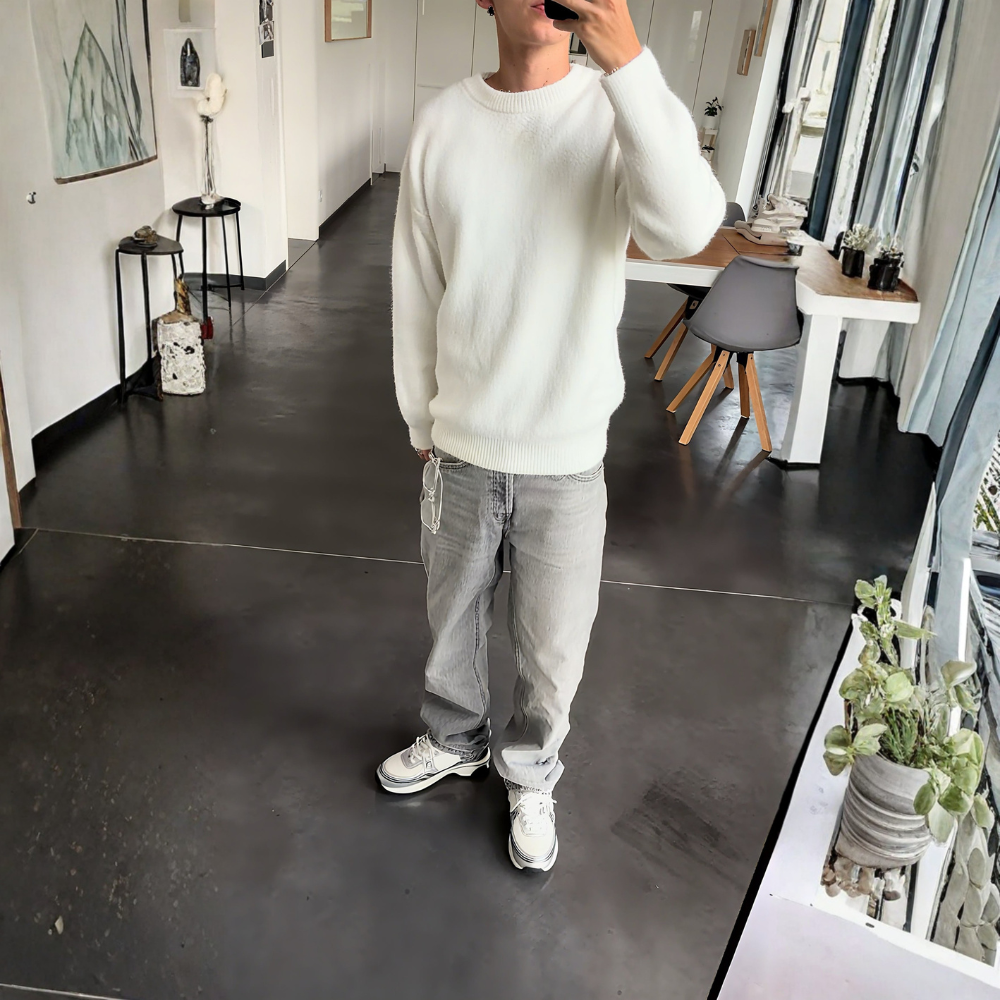 Soft Textured Mohair Knit Casual Sweater