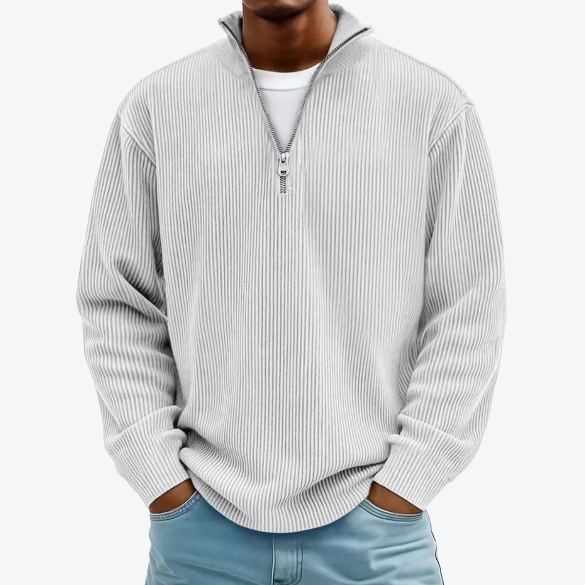 Men Corduroy Zipper Stand Collar Sweatshirt