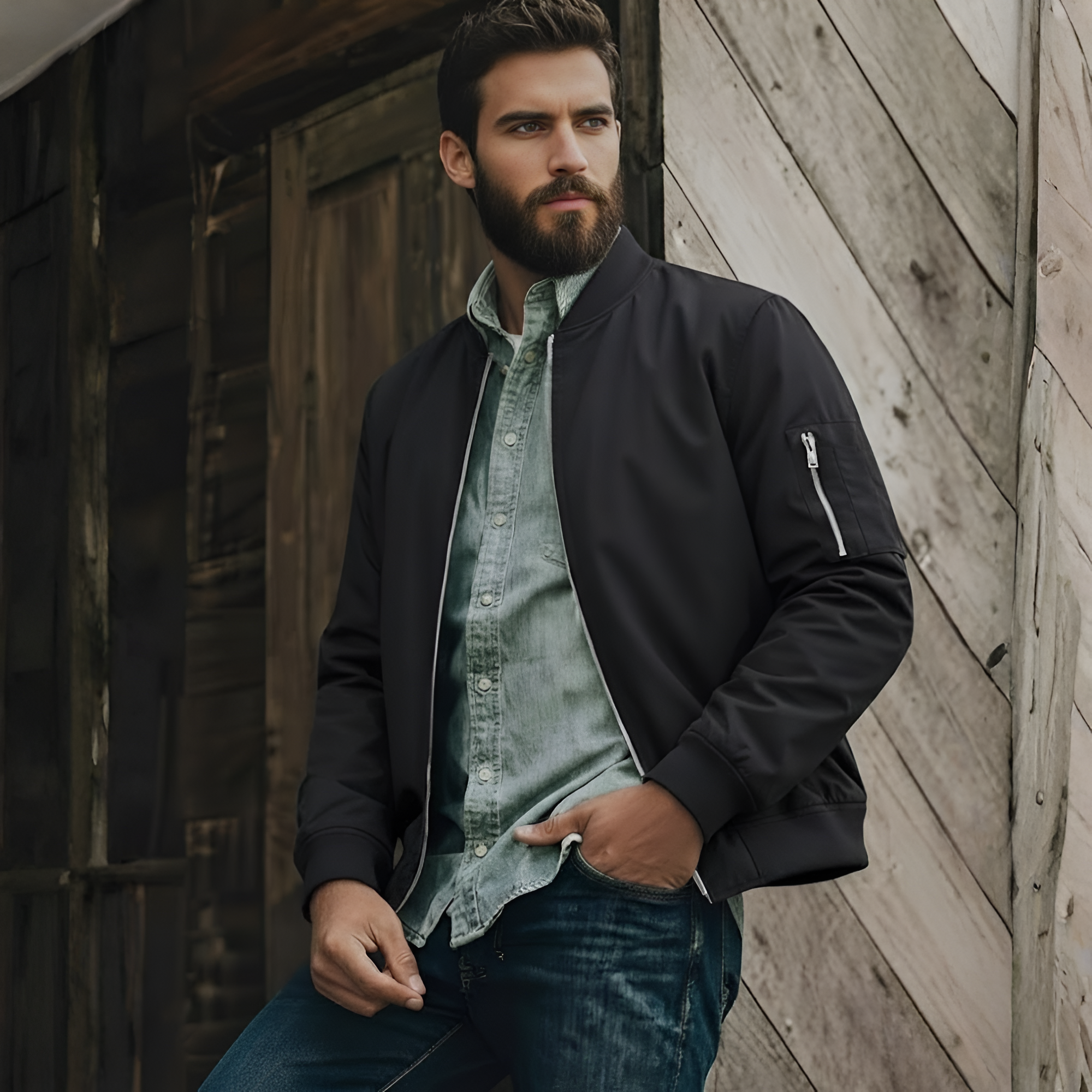 Men's Bomber Jacket Lightweight Casual Spring Fall Windbreaker Zip Up Coat with Pocket