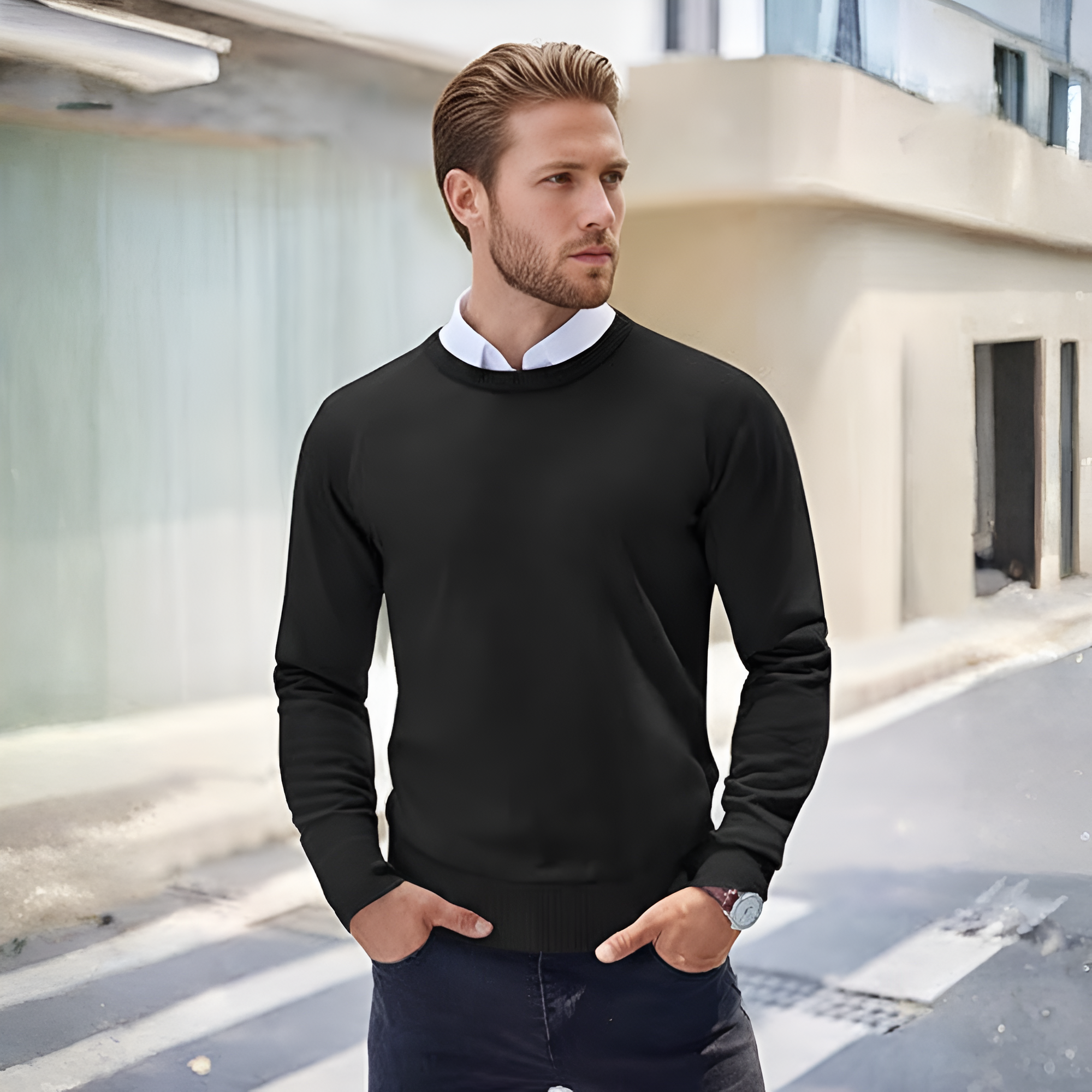 Men's Crew Neck Sweater Slim Fit Lightweight Sweatshirts Knitted Pullover for Casual Or Dressy Wear