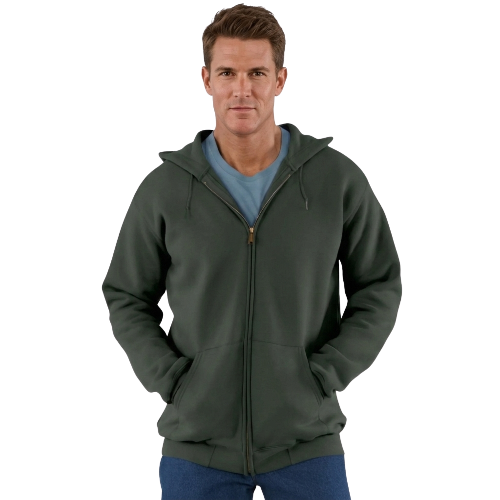 Loose Fit Midweight Full Zip Fleece Hoodie For Men