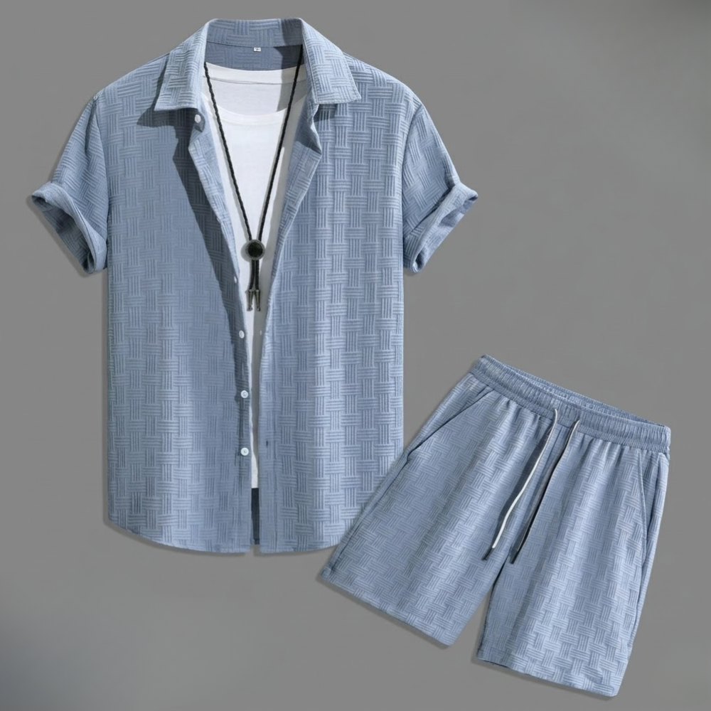 Button Up Shirt And Shorts Set For Men