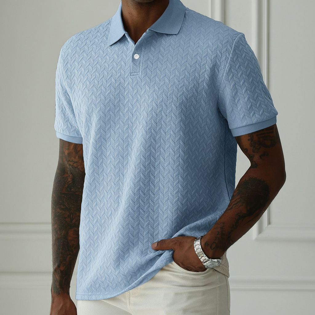 Apricot Textured Knit Short Sleeve Polo T Shirt For Men