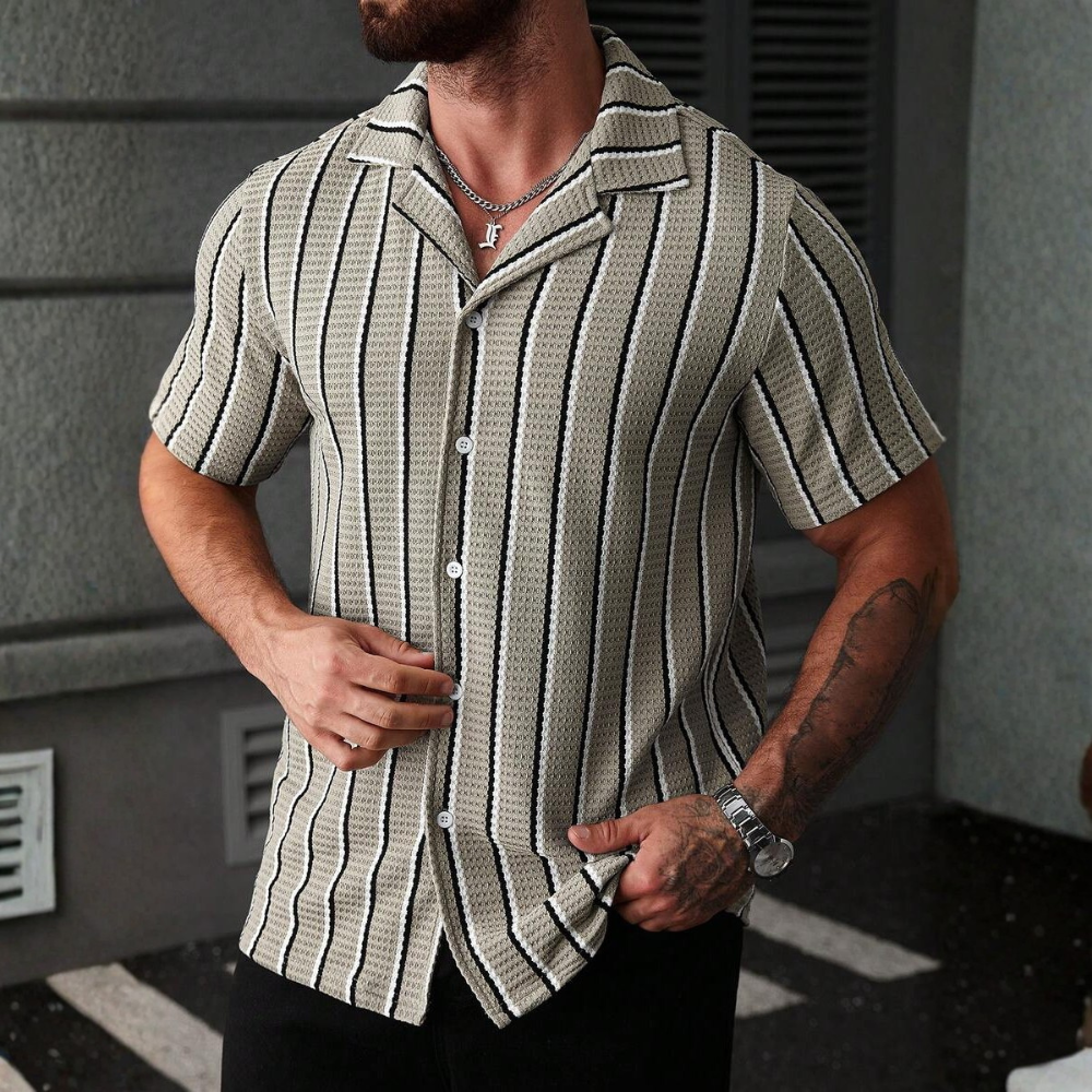 Casual Knit Jacquard Versatile Loose Shirt For Men