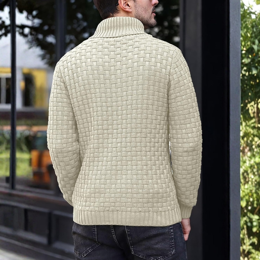 Mens Casual Pullover Fall Winter Turtleneck Cable Knit v Neck Fisherman Waffle Sweater