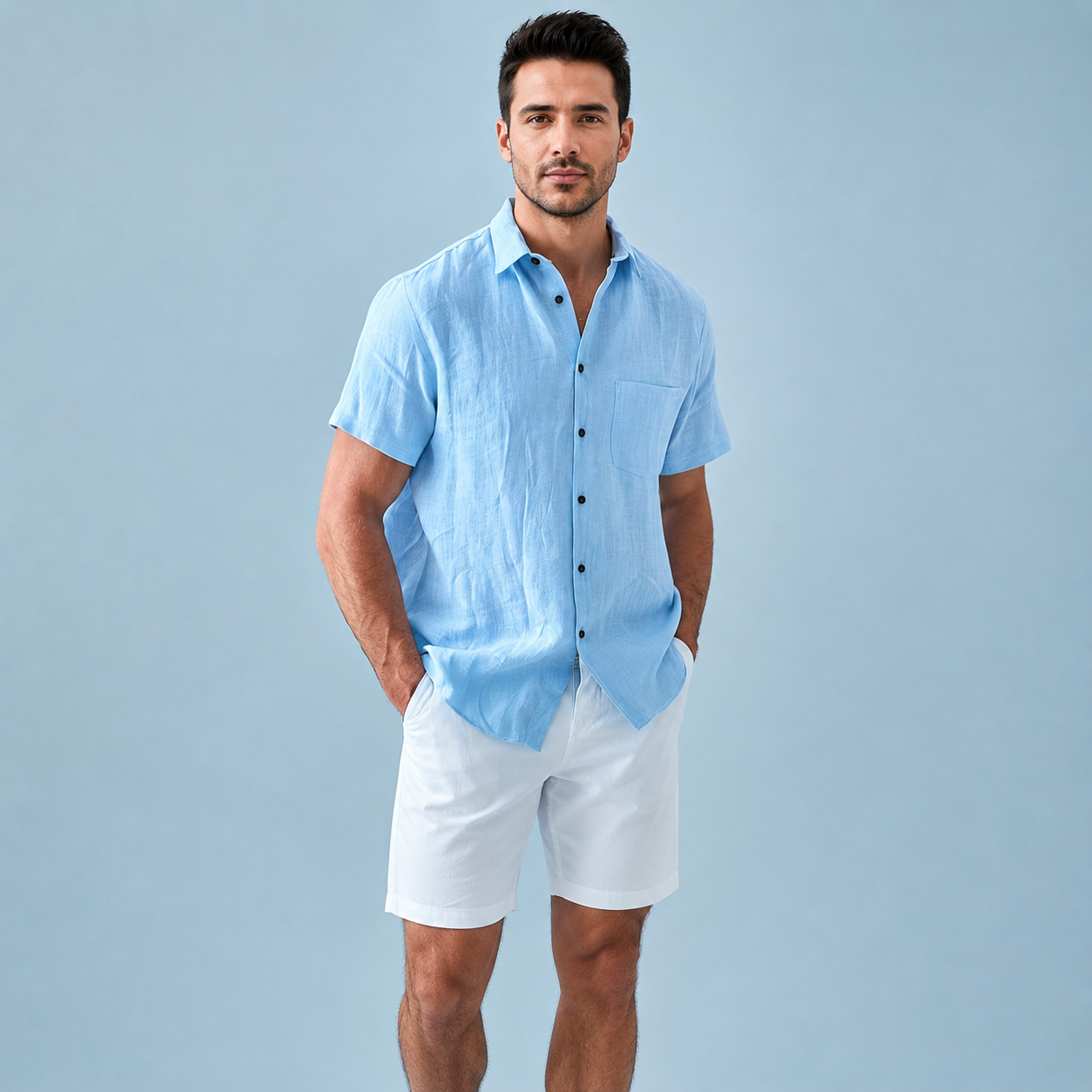 Casual Solid Short Sleeve Beach Shacket Shirt For Men